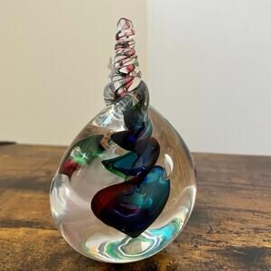 Adam Jablonski Multicolored Swirl Design Art Glass Paperweight Signed AJ